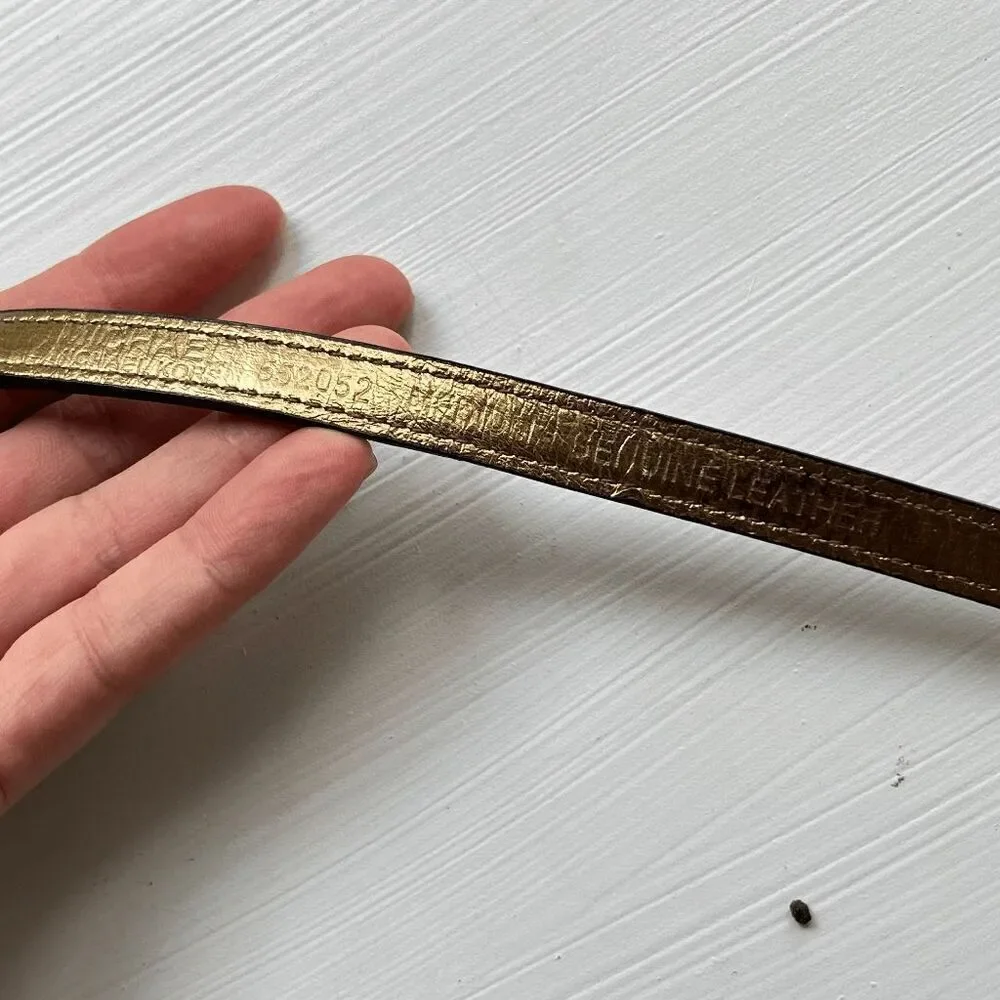 VTG Y2K Michael Kors Brown Leather Skinny Belt w/ Zipper Detail Gold Buckle